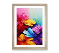 Paint Drips Flowers No.5 Abstract Framed Print | A2 Oak Framed Wall Art | Ready to Hang | Abstract Floral Picture | Living Room Bedroom Lounge Office