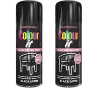 Paint Factory Colour It Black Satin Spray Paint, Quick Dry Multi-Surface Aerosol Paint for Wood, Metal, Plastic & Furniture, Smooth Satin Finish, 400ml (2pcs, Black)
