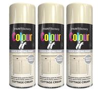 Paint Factory Colour It Cottage Cream Gloss Finish Quick Drying Spray Paint, All Purpose, 400ml, Pack of 3