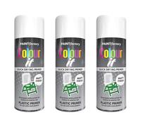 Paint Factory Colour It Quick Drying Plastic Primer Spray, White, Matt Finish, 400ml Pack of 3