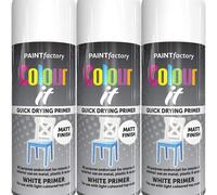 Paint Factory Colour it White Primer Spray, Quick Drying, Matt Finish, All Purpose Undercoat, 400ml, Pack of 3