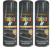 Paint Factory Matt Black Spray Paint - 3 x 400 ML,