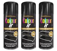 Paint Factory Matt Black Spray Paint - 3 x 400 ML, All-Purpose Aerosol for Metal & Wood