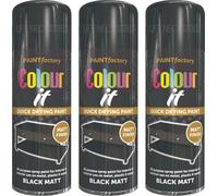 Paint Factory Matt Black Spray Paint - 3 x 400 ML, All-Purpose Aerosol for Metal & Wood