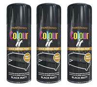 Paint Factory Matt Black Spray Paint - 3 x 400 ML, All-Purpose Finish for Metal & Wood