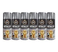 Paint Factory Metallic Spray Paint, Bright Silver, Gloss Finish, Interior & Exterior, 400ml, Pack of 6