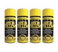 Paint Factory Neon Spray Paint, Extra Bright, Matt Finish, Highly Visible, Easy to Apply, Tough Formulation, Ideal for Art Projects, DIY Creations, Signage, Decorations, 200ml (Neon Yellow, Pack of 4)
