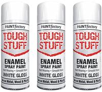 Paint Factory White Enamel Spray Paint - 3 x 400ml Can for Metal, Wood & Plastic, Interior & Exterior Tough Stuff White Gloss Smooth Finish All Purpose
