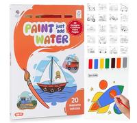 Paint Just Add Water Books for Kids - Watercolor Painting Book with Brush, Includes 20 Activity Pages & 2 Extra Paint Pages, Low-Mess Paint-by-Number Art for Ages 3-8 (Vehicles Watercolor Painting)