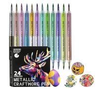 Paint Marker Kit | 12 Pieces DIY Waterproof Double Tip Marker Pen Set for Fast Drying Creations - for Scrapbooking Cardboard, Ceramic, Canvas Adults and Children