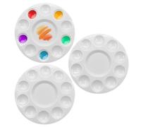 Paint Palette 3 Pcs Plastic Round Paint Tray Mixing Palettes with 10 Wells and 1 Central Reservoir for Wet Watercolor Acrylic and Oil DIY Craft Professional Art Painting 16.8x16.8 cm