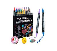Paint Pen Versatile Double Tip Markers 24pcs Quick Dry Waterproof Acrylic for Artists Hobbyists on Surfaces Double Tip Acrylic Pens for Various Surfaces Art Projects Waterproof Painting