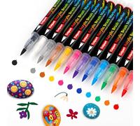 Paint Pens Acrylic Markers-12 Colors Acrylic Paint Brush-Markers for Wood Ceramic Glass Stone Pebble Colouring Crafts for Kids Adults Christmas Egg Pumpkins Supplies