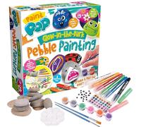 Paint Pop - Glow in The Dark Pebble Painting Kit - Create Children’s Glowing Masterpieces for Hours of Fun and Play - Features 12 Rocks, 8 Paints, 2 Brushes, Stickers, Gems, 6 Paint Sticks, 4+