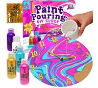 Paint Pouring DIY Clock Kit for Kids Ages 6-12 - Complete Craft Kit with 5 Colourful Paints, Gems, & Stickers, Arts & Crafts Gift for Girls & Boys, Fun Activity & Birthday Present (Cosmic Confetti)