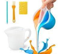 Paint Pouring Split Cup in Silicone, 17oz 3-Channel Non-Stick Mixer with Handle for Acrylic Resin Art, Easy Pour Spout for DIY