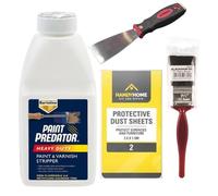 Paint Predator™ Heavy Duty Paint Stripper for Wood and Metal Bundle - Includes 500ml Paint and Varnish Remover, Metal Scraper, 1.5 Inch Brush, Protective Gloves, Protective Dust Sheets