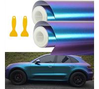 Paint Protection Film,2 Rolls 30 * 152cm Chameleon Vinyl Wrap Matte Metallic Vehicle Film,Purple to Blue Changing Color