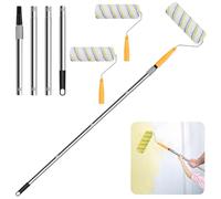 Paint Roller Brush Kit with Extension Pole, 67" Adjustable Stainless Steel Paint Roller Extension Pole, Long Handled Paint Roller for Walls, Ceiling, Wood, Floor (with 1 Roller Brush)