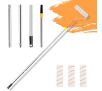Paint Roller Kit,Paint Roller Brush Set with 3 Replacement Painting Rollers and Detachable Stainless Pole,Long Reach Wall & Ceiling Painting Rollers for Walls Ceiling Tools