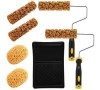 Paint Roller Kit, Texture Pattern Paint Roller Brush, Decorate for Wall Painting Tool with Rollers Frame, Sponges and Tray, Decor Art Painting Roller for Repair DIY Painting Ceiling and Staining (5)