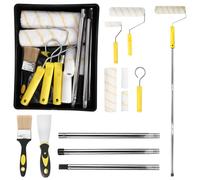 Paint Roller Set, 12PCS Paint Rollers and Trays Sets with Paint Brush & Tray, Paint Roller Set with Extension Pole & 4 Roller Sleeve, Microfiber Roller Cover for Painting Walls, Ceiling (Yellow)
