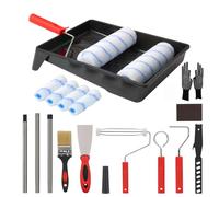 Paint Roller Set, 16 PC Paint Rollers and Tray Sets with Extension Pole, Paint Brush, Roller Foam, Microfiber Roller Cover, Paint Scraper and Gloves, Paint Tool Kit for Painting Walls and Ceilings