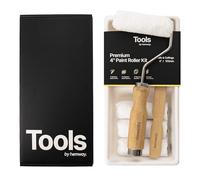 Paint Roller Set 4" | Decorating Tools Kit Includes 4 Inch Paint Roller Frame, 4 Small Mid Pile Roller Sleeves, Stirrer & Tray | Premium Painting Tools for Furniture Walls Ceiling - Hemway