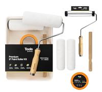 Paint Roller Set Kit 9" | Contains 9 Inch Paint Roller Frame, 2 Mid Pile Roller Sleeves, Tray, Paint Stirrer & Painters Tape | Premium Decorating Tools for Painting Walls Ceiling - Hemway