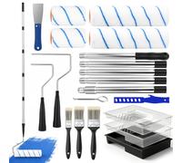 Paint Roller Set with 0.3-1.5m Telescopic Pole 16 Piece Painting Set | With paint roller (23 cm and 10 cm), paint tray, brush, spatula, can opener, stirrer, ideal for walls, ceilings