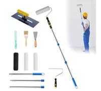 Paint Roller Set with Extension Detachable Pole Handle, Long Paint Roller Brush Kit with 3pcs 9Inch Roller Covers & Plastering Trowel, Household Wall Painting Tool for Painting Walls Ceiling Doors