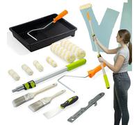 Paint Roller Set with Extension Pole, 15 Piece Set, 9inch Paint Rollers, Paint Brushes Set, Paint Rollers and Trays Sets for Walls Ceilings DIY Painting, House Decorating Tools