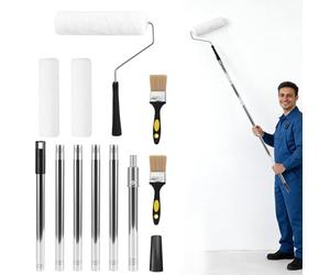 Paint Roller with Extended Detachabl, Rollers for Painting with 3 Rollers and 2 Wallpaper Scraper, Long Paint Roller,Paint Roller Extension Pole for Home Painting Walls and Ceiling
