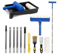 Paint Rollers and Tray Set, 12pcs Paint Roller Kit 9 Inch Paint Rollers with 1.8M Extension Pole, Wallpaper Scraper Paint Stirrer Tapered Adapter Paint Roller Set for Wall Painting and Decorating