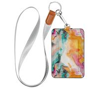 Paint Smear Multicolor Abstract Leather id Badges Holder with Lanyard and 3-Card Capacity id Holder for Staffs Officers Students Doctors Employees