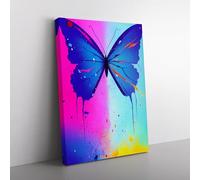 Paint Splash Butterfly No.1 Abstract Purple, Teal, Blue Canvas Wall Art Print Ready to Hang, Framed Picture for Living Room Bedroom Home Office Décor, 76x50 cm (30x20 Inch)