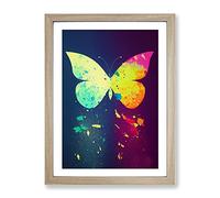 Paint Splash Butterfly No.2 Abstract Framed Print | A4 Oak Framed Wall Art | Ready to Hang | Abstract Animal Picture | Living Room Bedroom Lounge Office