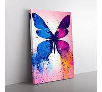 Paint Splash Butterfly No.3 Abstract Canvas Wall Art Print Ready to Hang, Framed Picture for Living Room Bedroom Home Office Décor, 50x35 cm (20x14 Inch)