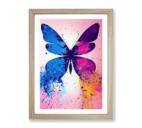 Paint Splash Butterfly No.3 Abstract Framed Print | A4 Oak Framed Wall Art | Ready to Hang | Abstract Animal Picture | Living Room Bedroom Lounge Office
