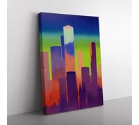 Paint Splash City Skyline No.4 Abstract Purple, Blue, Red Canvas Wall Art Print Ready to Hang, Framed Picture for Living Room Bedroom Home Office Décor, 76x50 cm (30x20 Inch)