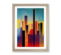 Paint Splash City Skyline No.5 Abstract Framed Print | A4 Oak Framed Wall Art | Ready to Hang | Abstract Cityscape Picture | Living Room Bedroom Lounge Office