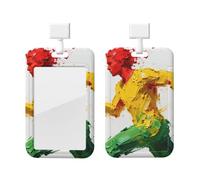 Paint Splash Figure Id Badge Holder with Lanyard-Vertical Card Protector Clear Abs Hard Shell, Retractable Reel for Work Office
