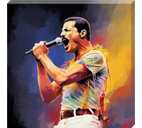 Paint Splash Freddie Mercury Queen Framed Canvas Wall Art 16" x 16"