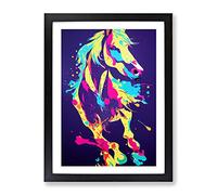 Paint Splash Horse Abstract Framed Wall Art Print A2 Black