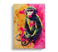 Paint Splash Monkey No.3 Pink, Red, Peach Canvas Print | Gallery Wrapped 30mm Frame Wall Art | 30x20 inches | Ready to Hang | Contemporary Animals Picture | Living Room Bedroom Lounge Office