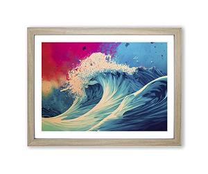 Paint Splash Ocean Wave Abstract Framed Wall Art Print A2 Oak