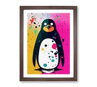 Paint Splash Penguin No.2 Framed Print | A2 Walnut Framed Wall Art | Ready to Hang | Modern Nature Picture | Living Room Bedroom Lounge Office