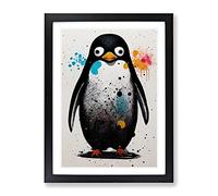 Paint Splash Penguin No.4 Framed Print | A4 Black Framed Wall Art | Ready to Hang | Modern Nature Picture | Living Room Bedroom Lounge Office