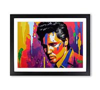 Paint Splashed Elvis Presley Abstract Framed Wall Art Print A2 Black