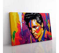Paint Splashed Elvis Presley Vol.1 Abstract Canvas Wall Art Print Ready to Hang, Framed Picture for Living Room Bedroom Home Office Décor, 76x50 cm (30x20 Inch)